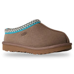 Brown UGG slipper with blue and white trim on a white background - Image 2