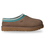 Brown UGG slipper with decorative trim on a white background - Image 1