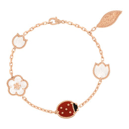 Bracciale Van Cleef & Arpels Lucky Spring, 5 motivi in oro rosa 18K, corniolo, madreperla, onice