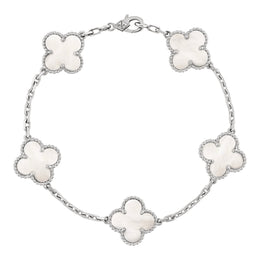 Bracciale Van Cleef & Arpels Vintage Alhambra, 5 motivi in oro bianco 18K, madreperla