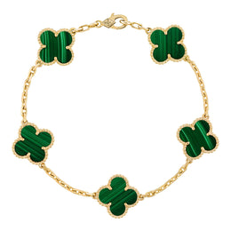 Bracciale Van Cleef & Arpels Vintage Alhambra, 5 motivi in oro giallo 18K e Malachite