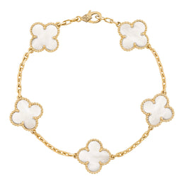 Bracciale Van Cleef & Arpels Vintage Alhambra, 5 motivi in oro giallo 18K, madreperla