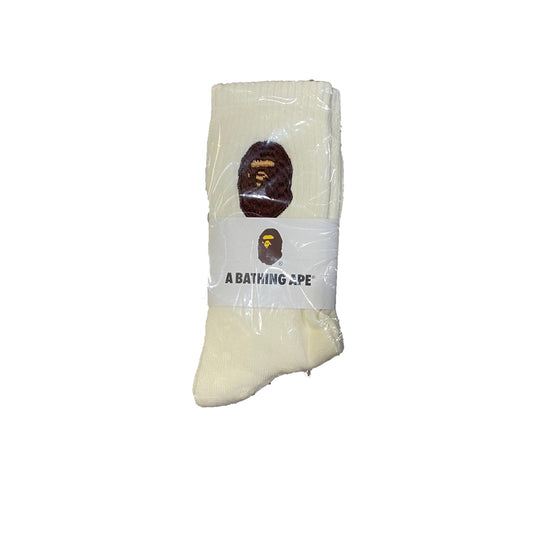 BAPE Ape White Socks Embroidered Brown Logo - Sneakersbe Sneakers Sale Online