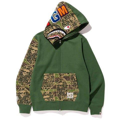 Bape XXV Cities Camo Shark Full Zip Hoodie Green Supra Sneakers
