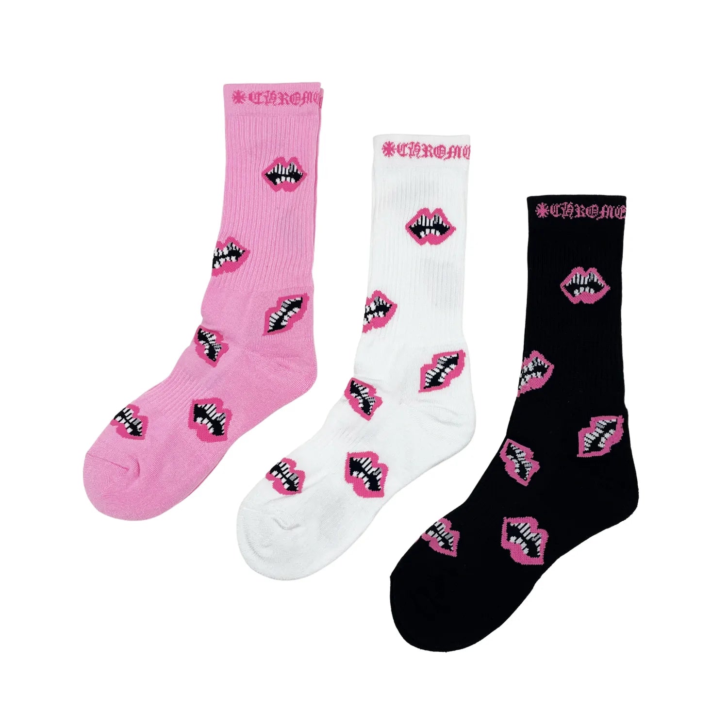 Chrome Hearts 3-Pack Chomper Socks Pink/ White/ Black - Paroissesaintefoy Sneakers Sale Online