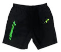 Psychworld Schwarze Canvas-Shorts mit limettengrünem Logo