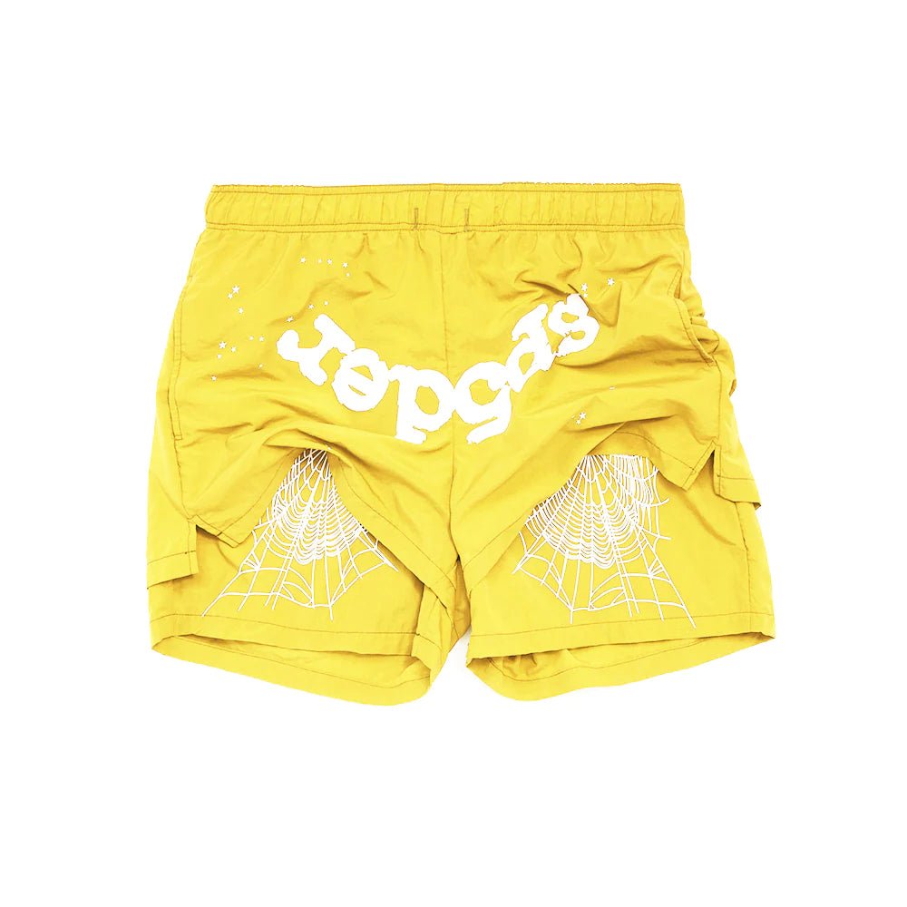 Sp5der Yellow Logo Shorts - Paroissesaintefoy Sneakers Sale Online