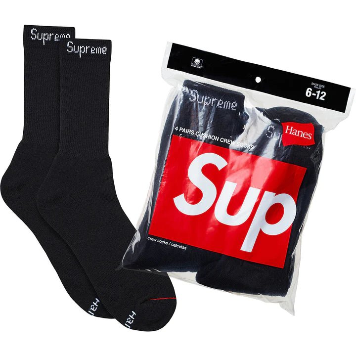 Supreme Hanes Crew Socks Black (4 Pack) - Supra Sneakers