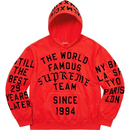 Supreme Team Flocked Hooded Sweatshirt Bright Red - Paroissesaintefoy Sneakers Sale Online